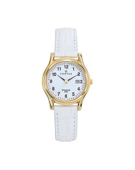 Certus Montre Femme Acier Doré Cuir Blanc 646606