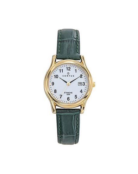 Certus Montre Femme Acier Doré Cuir Vert 646607