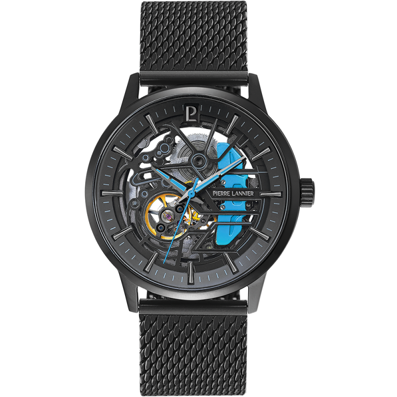 Pierre Lannier Paddock Homme Automatique Acier Noir Milanais 345A469 Pierre Lannier Paddock Homme Automatique Acier Noir Milanais 345A469