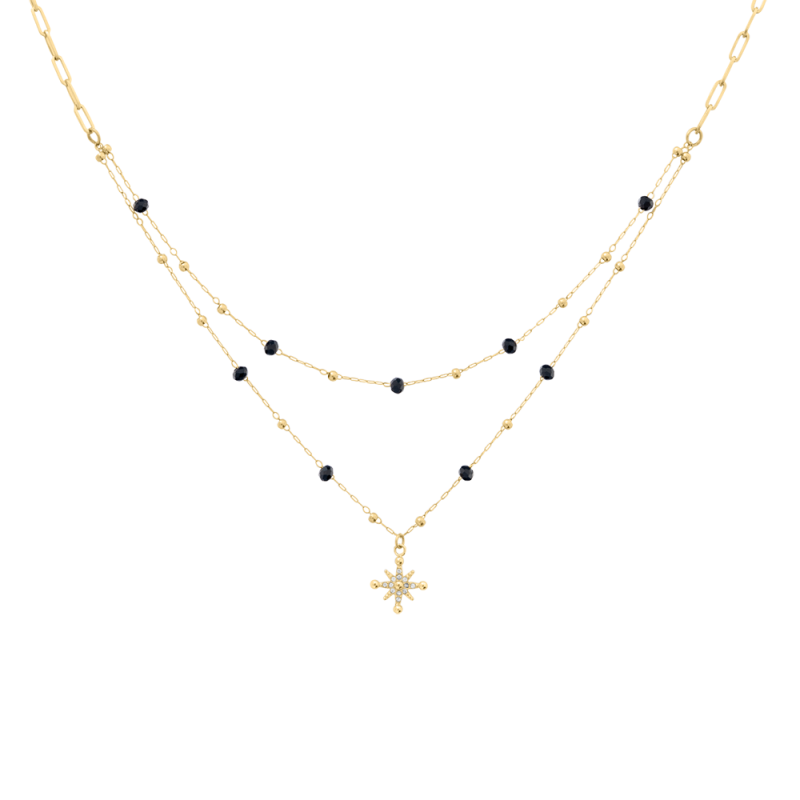 Pierre Lannier Collier Acier Doré Perles Noires BJ22A4231 Pierre Lannier Collier Acier Doré Perles Noires BJ22A4231
