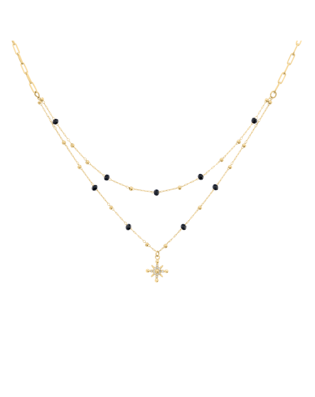 Pierre Lannier Collier Acier Doré Perles Noires BJ22A4231