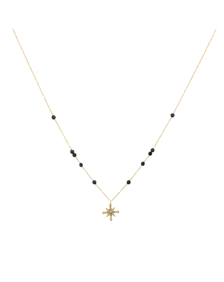 Pierre Lannier Collier Acier Doré Perles Noires BJ22A0231