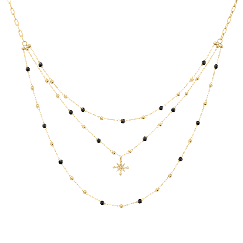 Pierre Lannier Collier Acier Doré Perles Noires BJ22A8231 Pierre Lannier Collier Acier Doré Perles Noires BJ22A8231