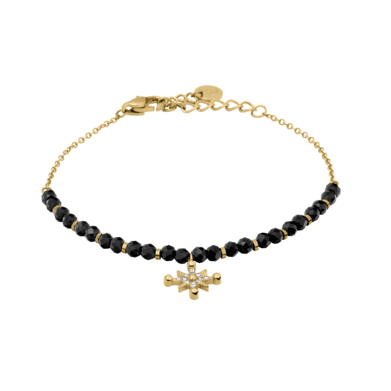Pierre Lannier Bracelet Acier Doré Perles Noires BJ25A5231 Pierre Lannier Bracelet Acier Doré Perles Noires BJ25A5231