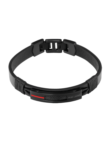 Pierre Lannier Bracelet Acier Noir Cuir Noir BJ40A5551