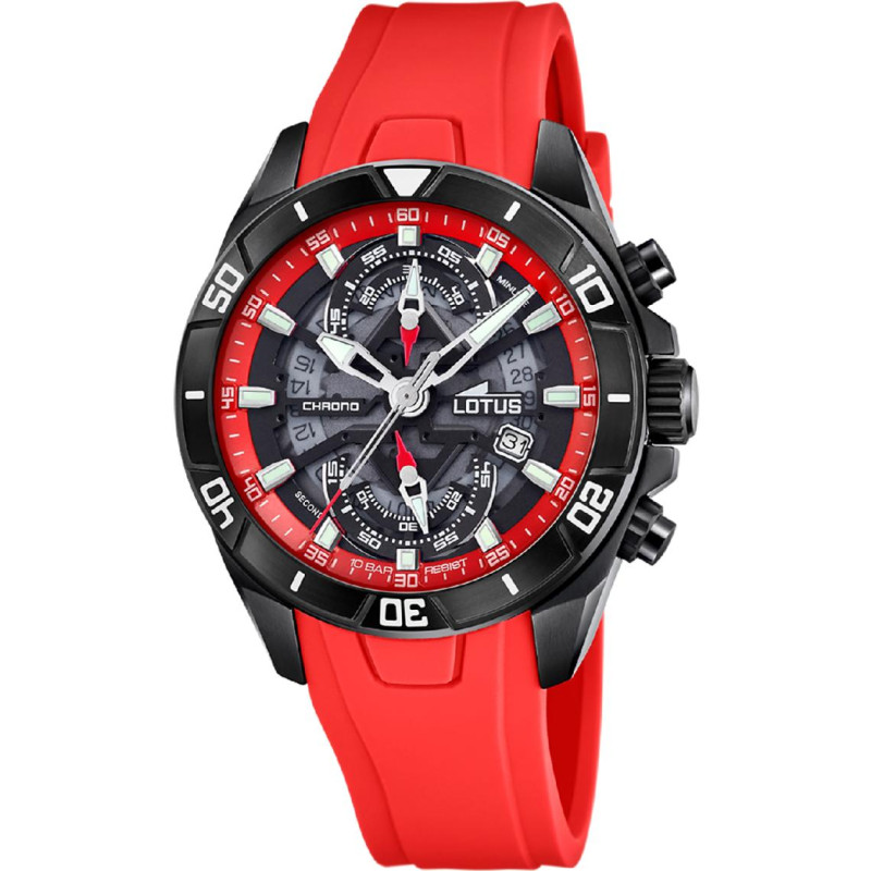 Lotus Montre Homme Chronographe Acier Noir Silicone Rouge18945/5 Lotus Montre Homme Chronographe Acier Noir Silicone Rouge18945/5