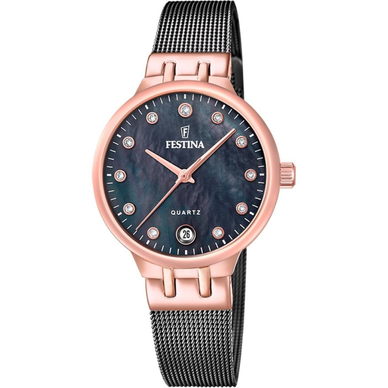 Festina Mademoiselle Montre Femme Acier Doré Rose Milanais Noir F20717/2 Festina Mademoiselle Montre Femme Acier Doré Rose Milanais Noir F20717/2