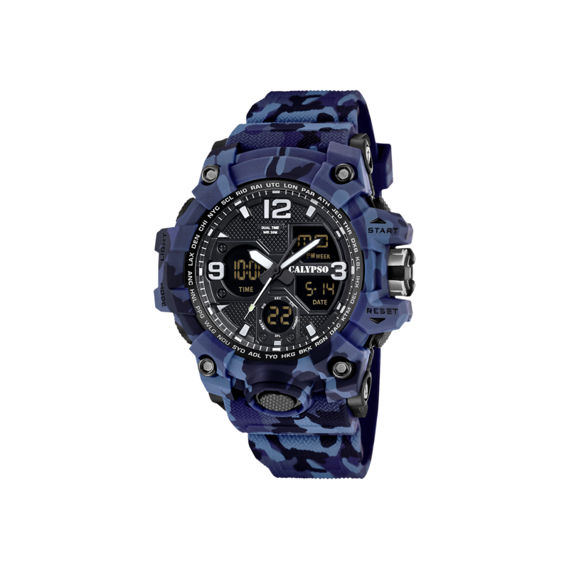 Calypso X-Trem Montre Homme Double Affichage Bracelet Camouflage Bleu K5855/2 Calypso X-Trem Montre Homme Double Affichage Bracelet Camouflage Bleu K5855/2