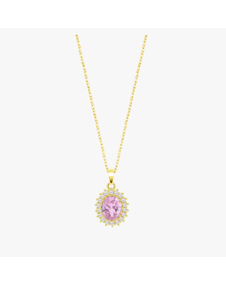 Lotus Silver Collier Femme Argent Doré Et Pendentif Pierre Rose LP3459-1/8