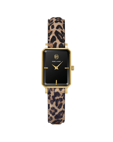 Pierre Lannier Ariane Montre Femme Acier Doré Cuir Léopard 006L539