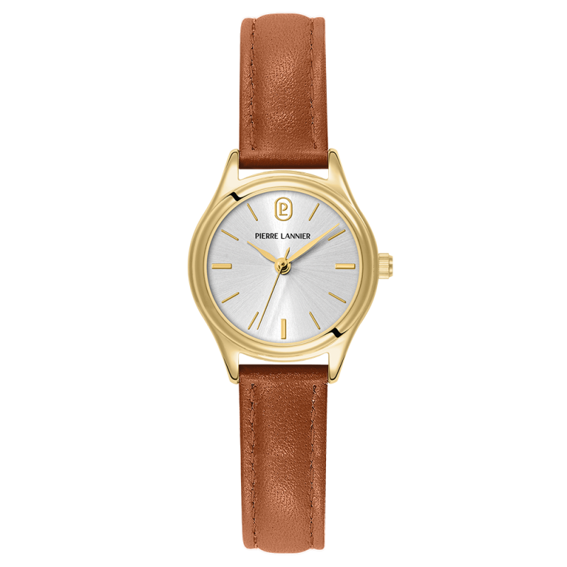Pierre Lannier PYA Montre Femme Acier Doré Cuir Marron 021K524 Pierre Lannier PYA Montre Femme Acier Doré Cuir Marron 021K524
