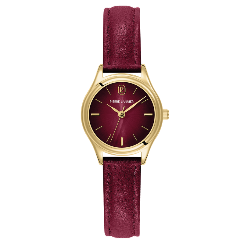 Pierre Lannier PYA Montre Femme Acier Doré Cuir Bordeaux 021K555 Pierre Lannier PYA Montre Femme Acier Doré Cuir Bordeaux 021K555