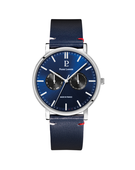 Pierre Lannier Essential Montre Homme Acier Cuir Bleu 206J166