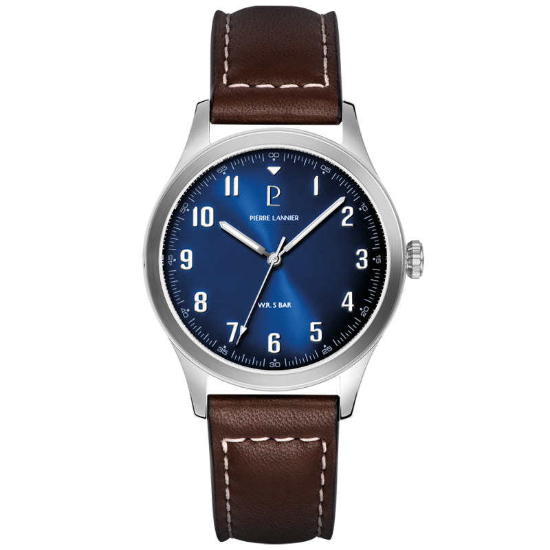 Pierre Lannier Aviateur Montre Homme Acier Cuir Marron 260G164 Pierre Lannier Aviateur Montre Homme Acier Cuir Marron 260G164