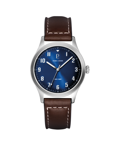 Pierre Lannier Aviateur Montre Homme Acier Cuir Marron 260G164