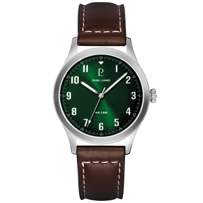 Pierre Lannier Aviateur Montre Homme Acier Cuir Marron 260G174 Pierre Lannier Aviateur Montre Homme Acier Cuir Marron 260G174