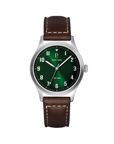 Pierre Lannier Aviateur Montre Homme Acier Cuir Marron 260G174