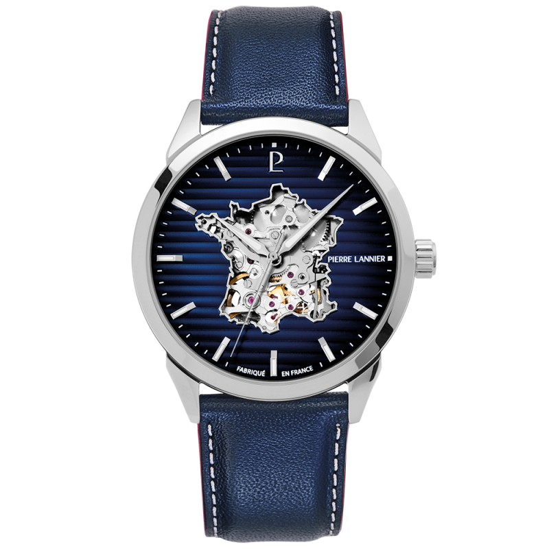Pierre Lannier Monarck Homme Automatique Acier Cuir Bleu 316F166 Pierre Lannier Monarck Homme Automatique Acier Cuir Bleu 316F166