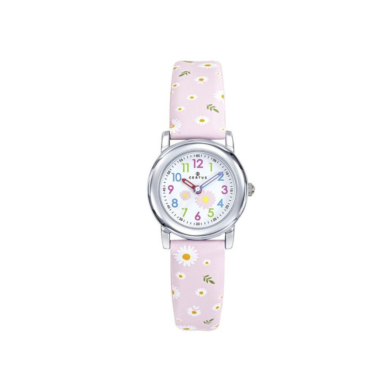 Certus Montre Enfant Cuir Rose Fleurs 647709