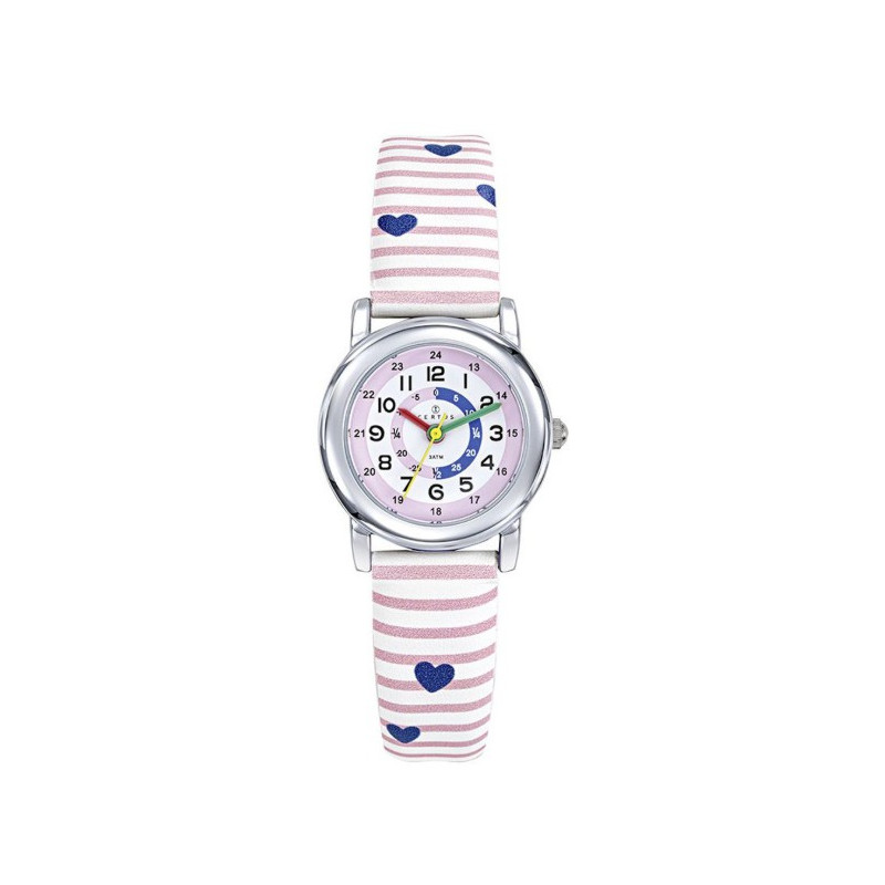 Certus Montre Enfant Cuir Rose Blanc Coeurs 647710
