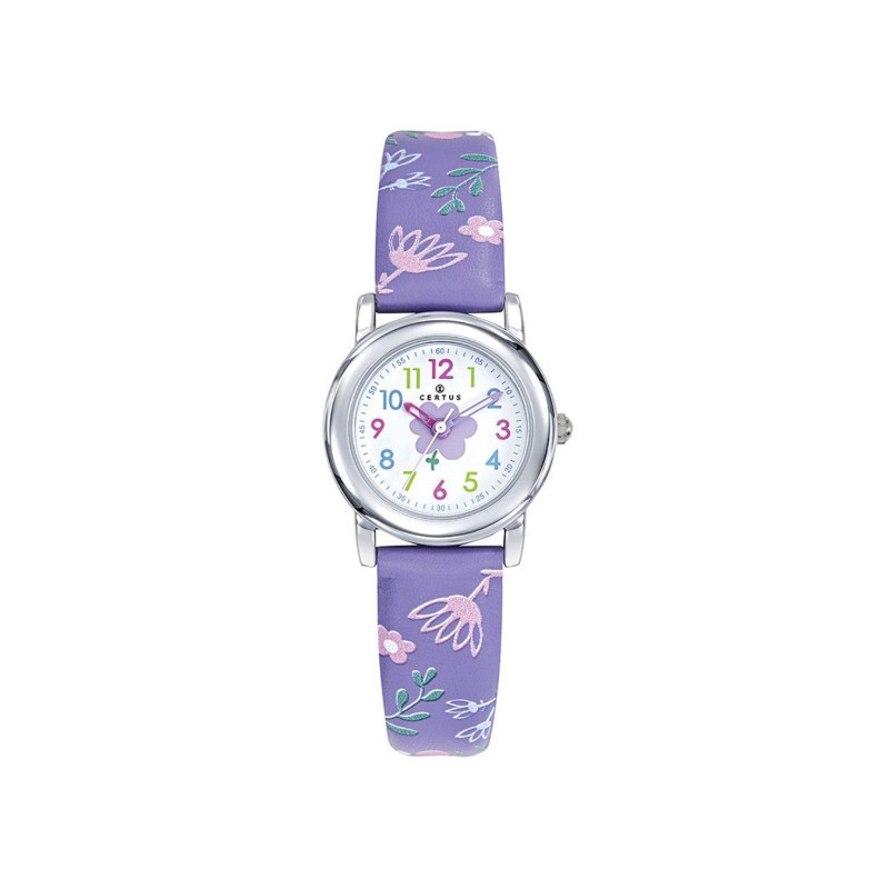 Certus Montre Enfant Cuir Violet Fleurs 647718