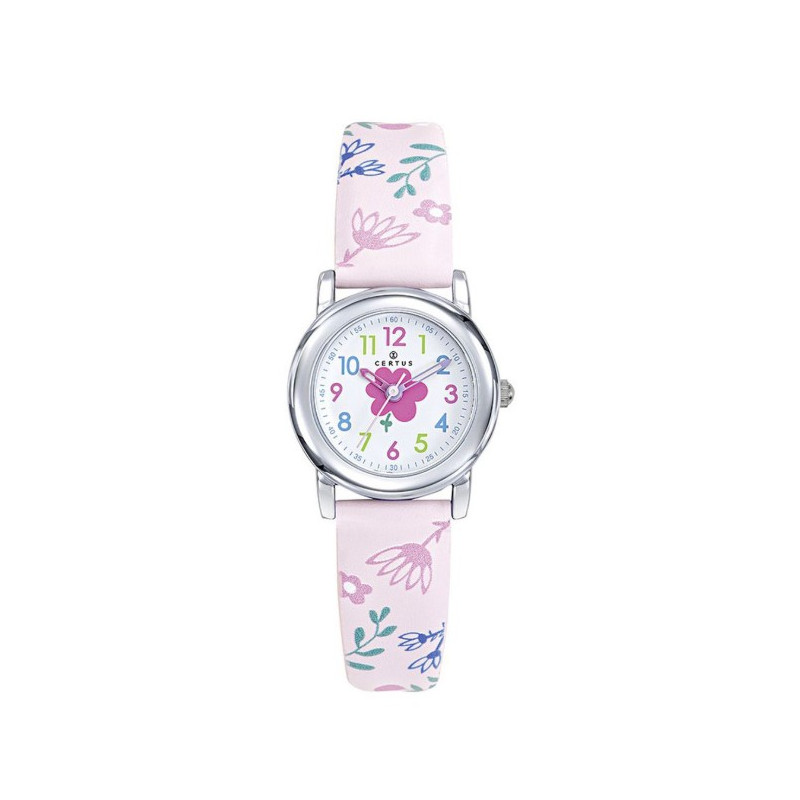 Certus Montre Enfant Cuir Rose Fleurs 647719