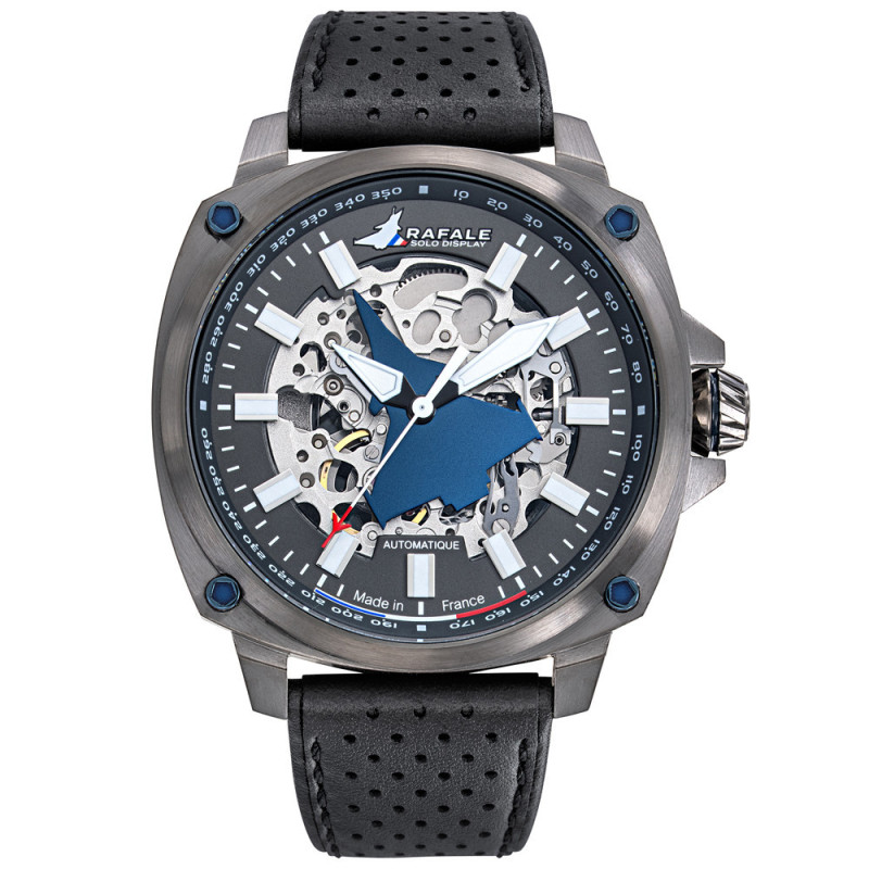 Rafale Pilote Montre Automatique Homme Acier Cuir Noir 666039