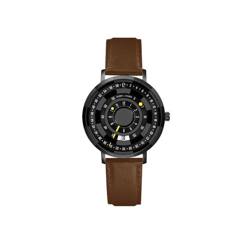 Pierre Lannier BlackJack Montre Homme Acier Noir Cuir Marron 254D434