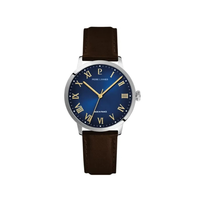 Pierre Lannier Interval Montre Homme Acier Cuir Marron 255G164