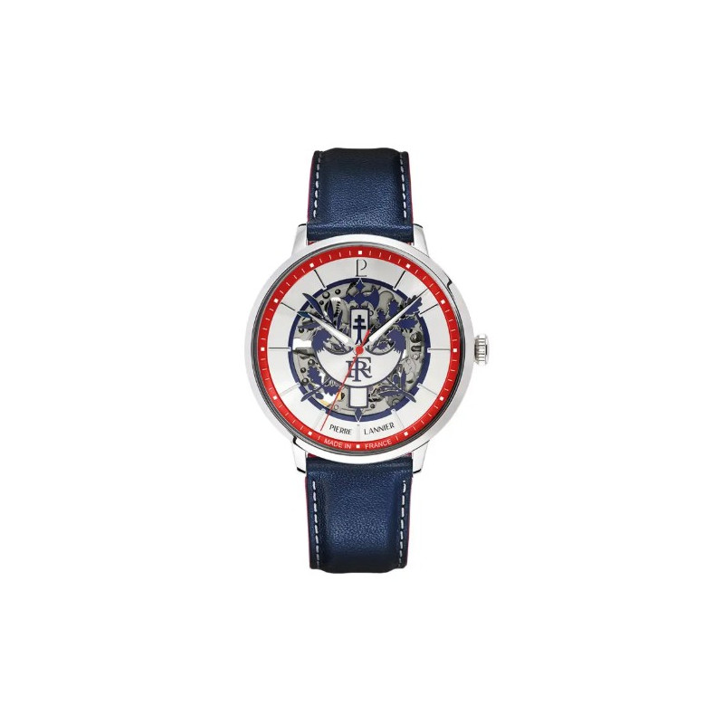 Pierre Lannier Elysée Automatique Homme Acier Argenté Cuir Bleu 456D196