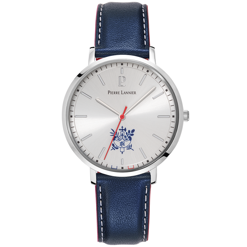 Pierre Lannier Elysée Homme Acier Argenté Cuir Bleu 454D126