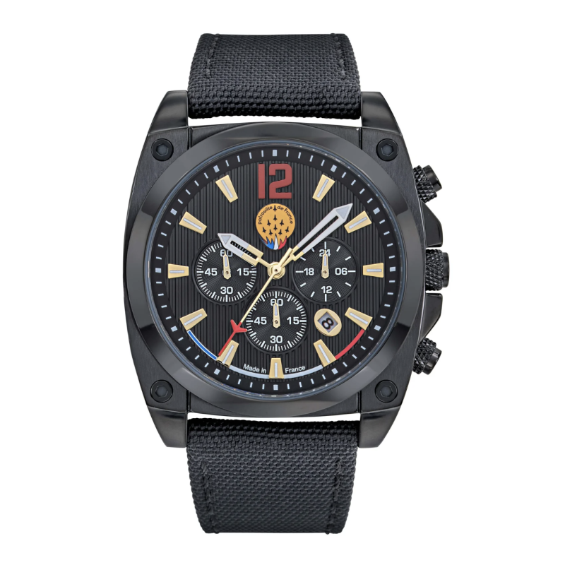 Patrouille de France Tarmac Montre Homme Chrono Acier Nylon Noir 668521