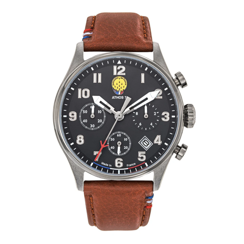 Patrouille de France Athos7 Montre Chrono Homme Cuir Marron 668138