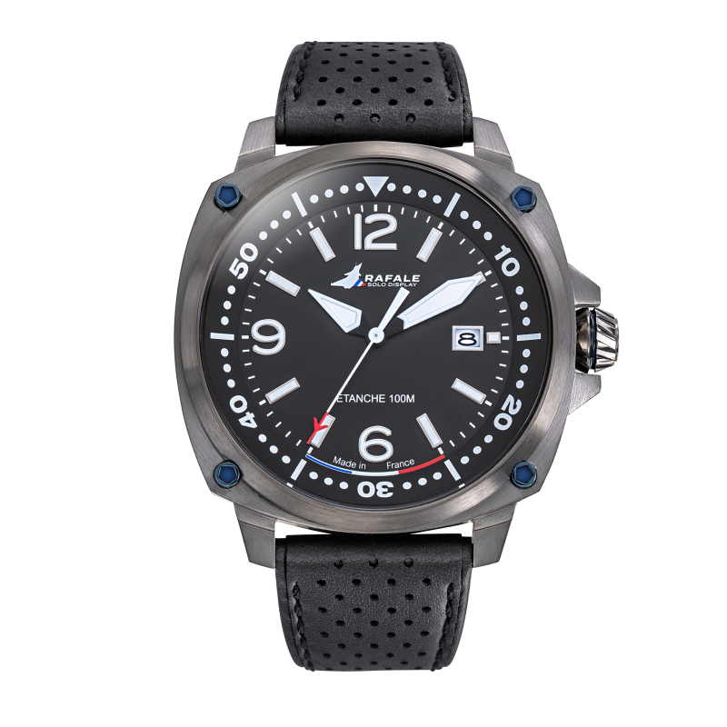 Rafale Pilote Montre Homme Acier Cuir Noir 666035