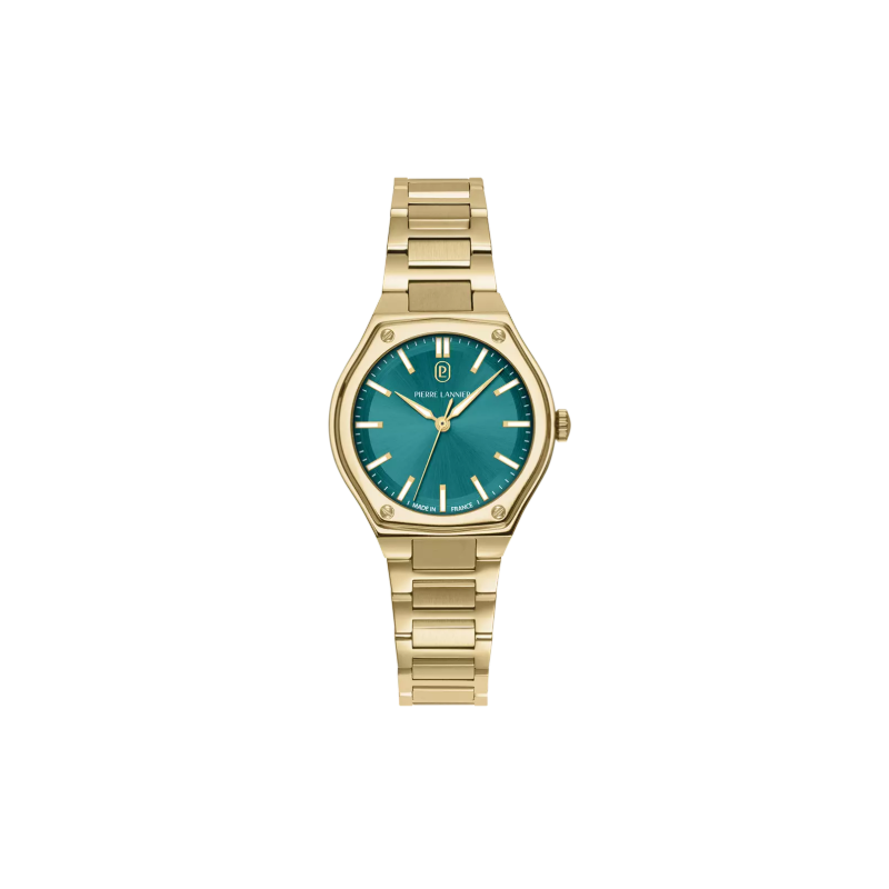 Pierre Lannier Copilote Montre Femme Acier Doré Fond Vert 016P572